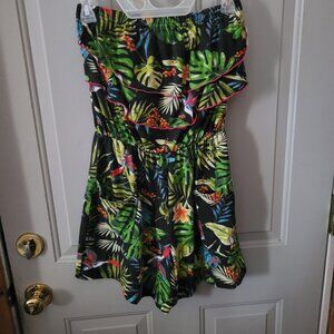 Cute Hawaiian Floral Print Strapless Short Romper Size Small